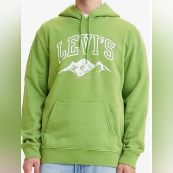 💜Levi's Green Mountain Scene Graphic Hoodie Sweatshirt Men's Large - Picture 1 of 12